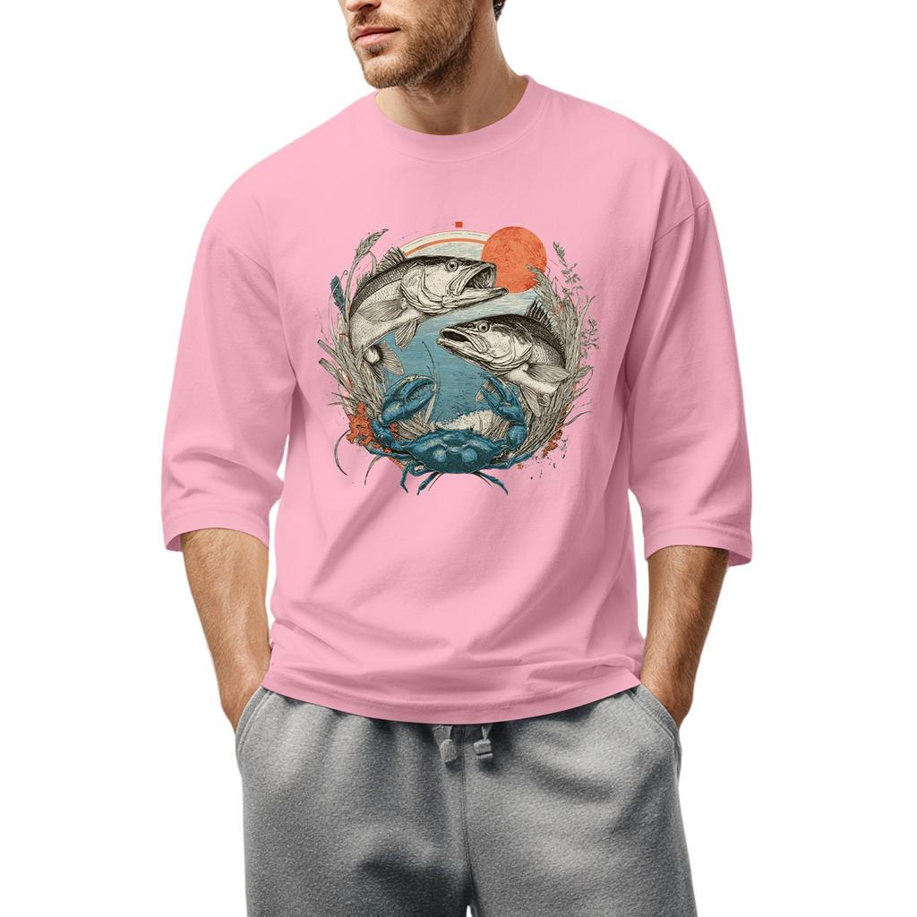 Men'S Round Neck Three-Quarters Sleeve Top Casual Fashion T-Shirt