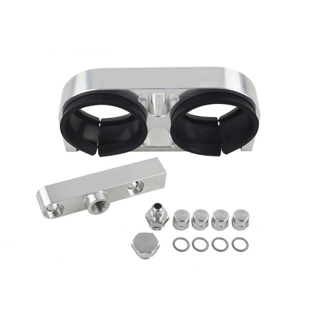 Billet Aluminum Outlet Manifold 60MM Dual Fuel Filter Fuel Pump Bracket/Clamp /Mount For 044 Fuel Pump For BMW