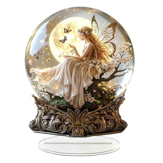 Decorative Acrylic Spheres Moon Star/Fairy Crystal Ball Ornament, Sphere for Bedroom Living Starry Sky Gifts Room Desk Decor, Exquisite Decoration