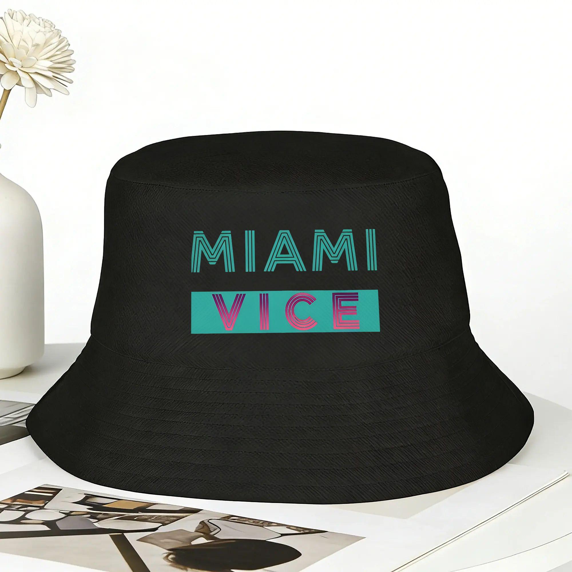 Yiran Dayang Hat Women's Miami Vice Logo Bucket Hat For Unisex Fisherman Hats Classic Travel Hiking Caps Foldable Outdoor Custom Sun Hats Cm