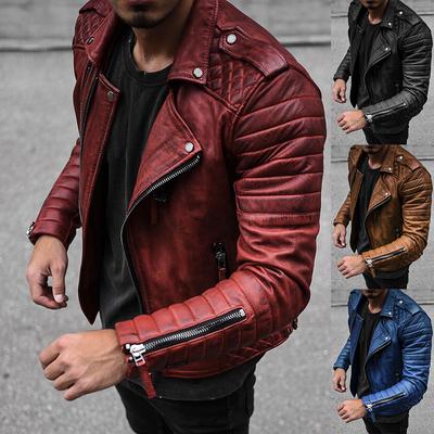 Moda męska PU Skórzana kurtka motocyklowa Jesienna i zimowa Casual Lapel Zipper Jacket