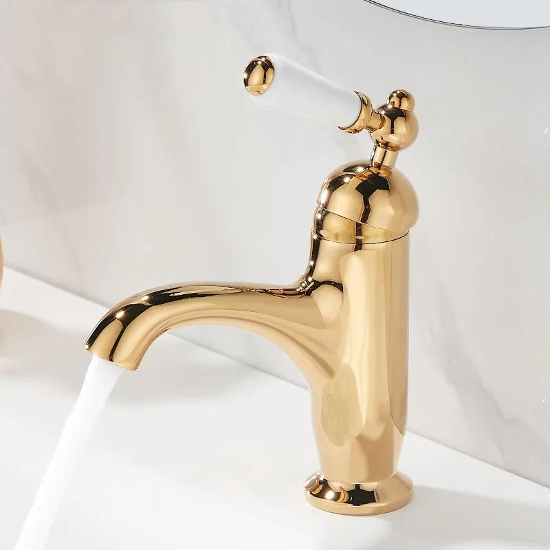 Brush Gold Basin Faucet Chrome Hot and Cold Mixers Antique Wash Basin Faucet Taps Ceramic handle Basin Faucets
