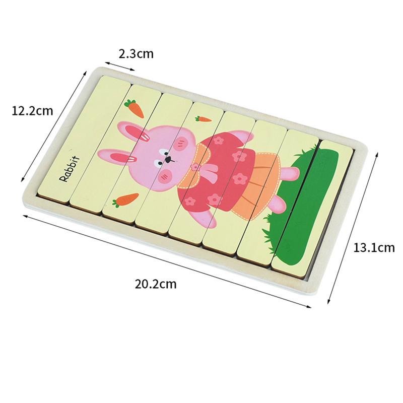 3D Kreslené Zvíře Oboustranný Proužek Dřevěné Puzzle Dětská Skládačka Dětské Vzdělávací Hračky pro Děti Učební Hračky