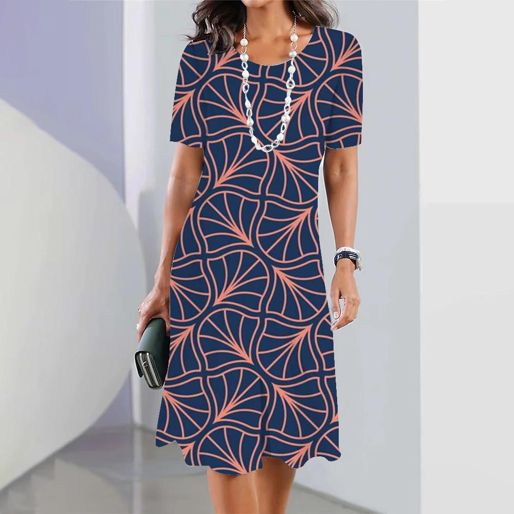 

2026 Summer Fashion Personality Printing O-neck Short-sleeved Loose Dress Female Sexy Party Dress S