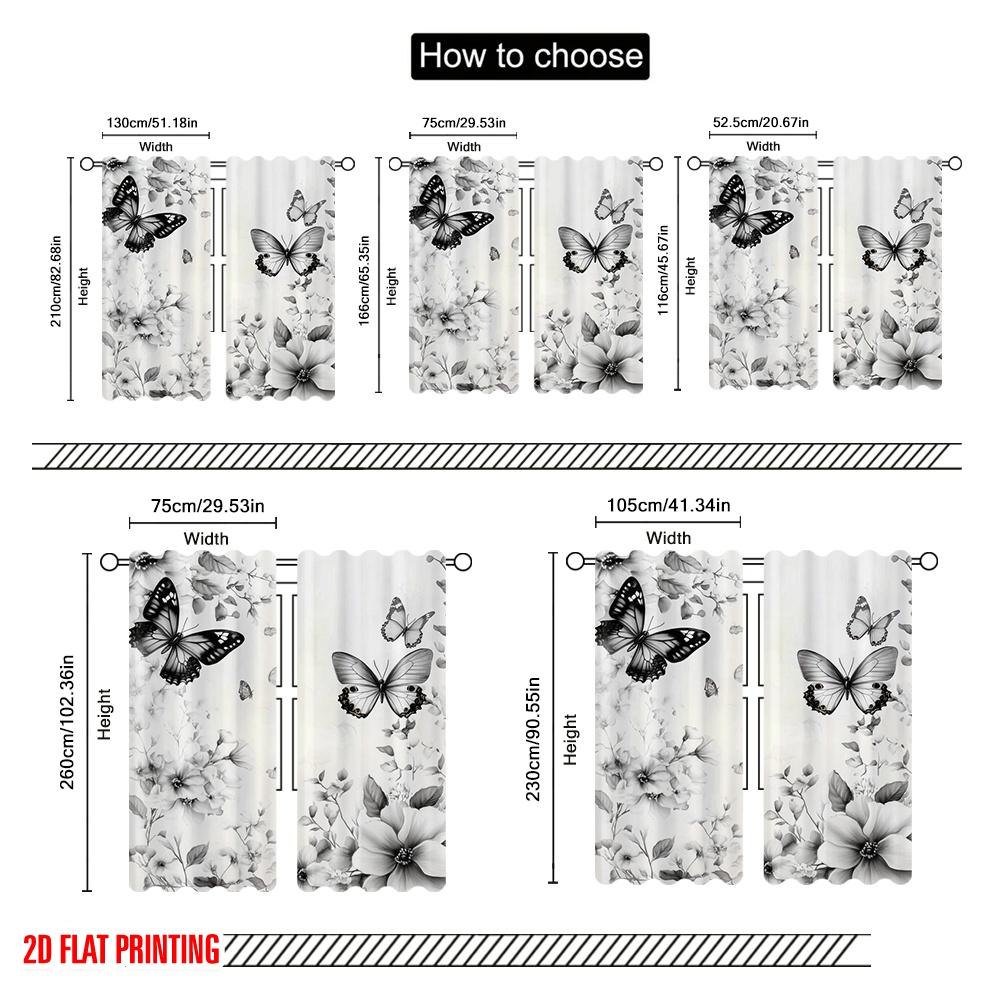 2pcs,2D plane printing Print Curtains Butterfly Whispers Versatile 100% Polyester (without rod) Versatile All Use for Bedroom,