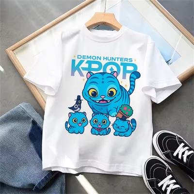 Kinder T-Shirt KPop Dämonenjäger 2025 Film Rundhals Cartoon Mädchen Jungen T-Shirt Lässig Baby Print Mode Lässige Mädchenkleidung
