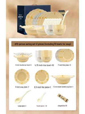 Kāngmò Matte Glaze 41-Piece Dinnerware Set, French Chanson White Peony Mix