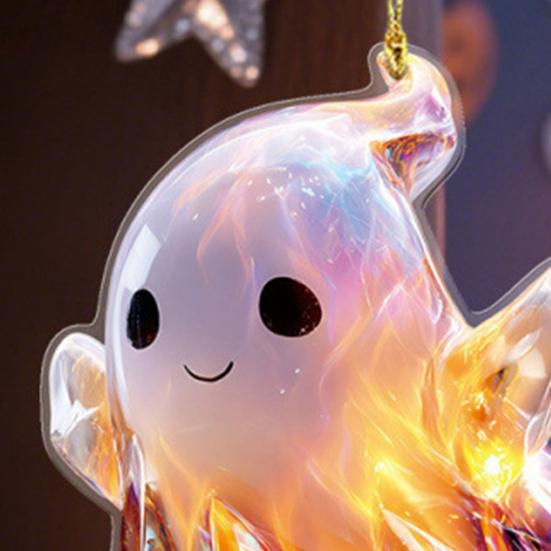 Funny Ghost Pendant 2D Acrylic Car Hanging Decor Ghost Design Backpack Charm Halloween Festive Party Decoration