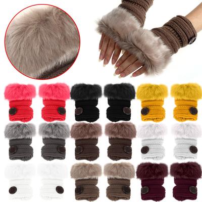 Women Warm Winter Faux Rabbit  Wrist Fingerless Gloves Mittens