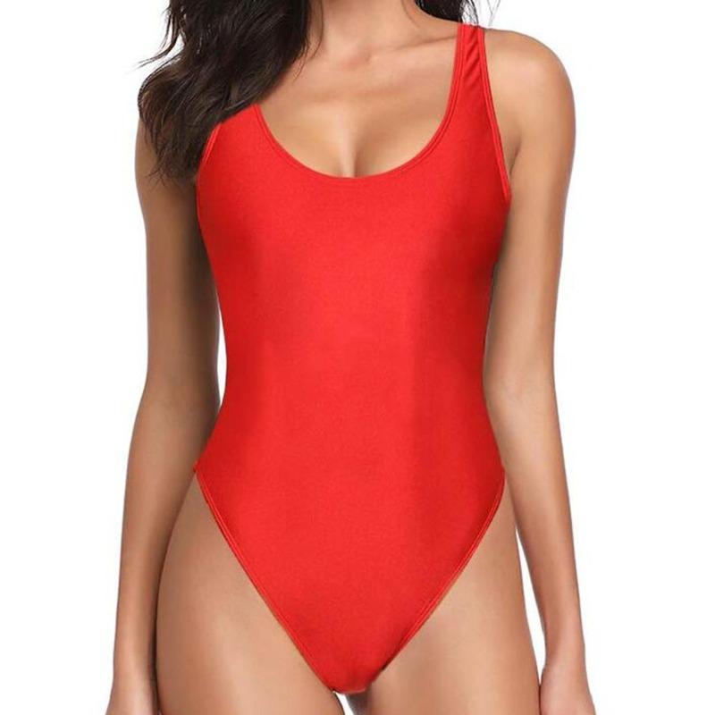 Evropský a Americký Jednobarevný Dámský Jednodílný Plavky s Hlubokým V Výstřihem Bikiny Úzké Sexy