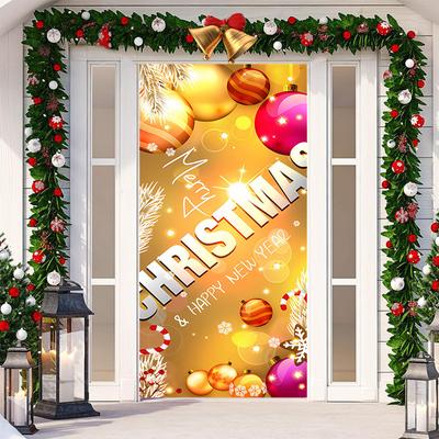 Merry Christmas Door Case Decoration Fabric Holiday Door Cover Sticker Hanging Fabric Room Door Tapestry Decoration