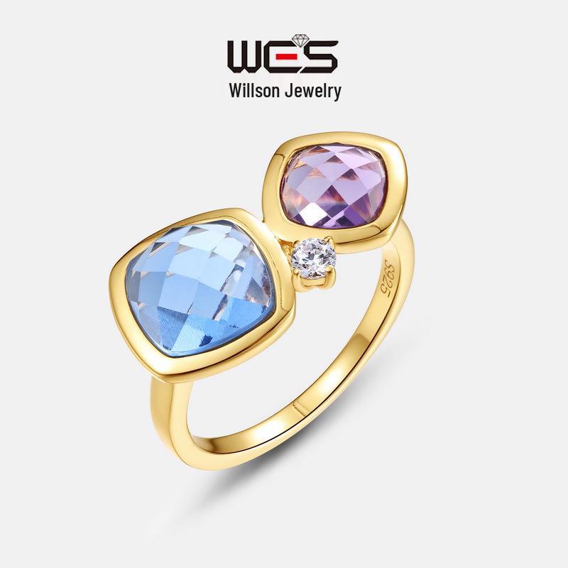 European-American Cross-border Zircon Ring: Women's S925 Sterling Silver, Two-Tone Candy Design, Light Luxury, Colored Zircon, Index Finger Ring