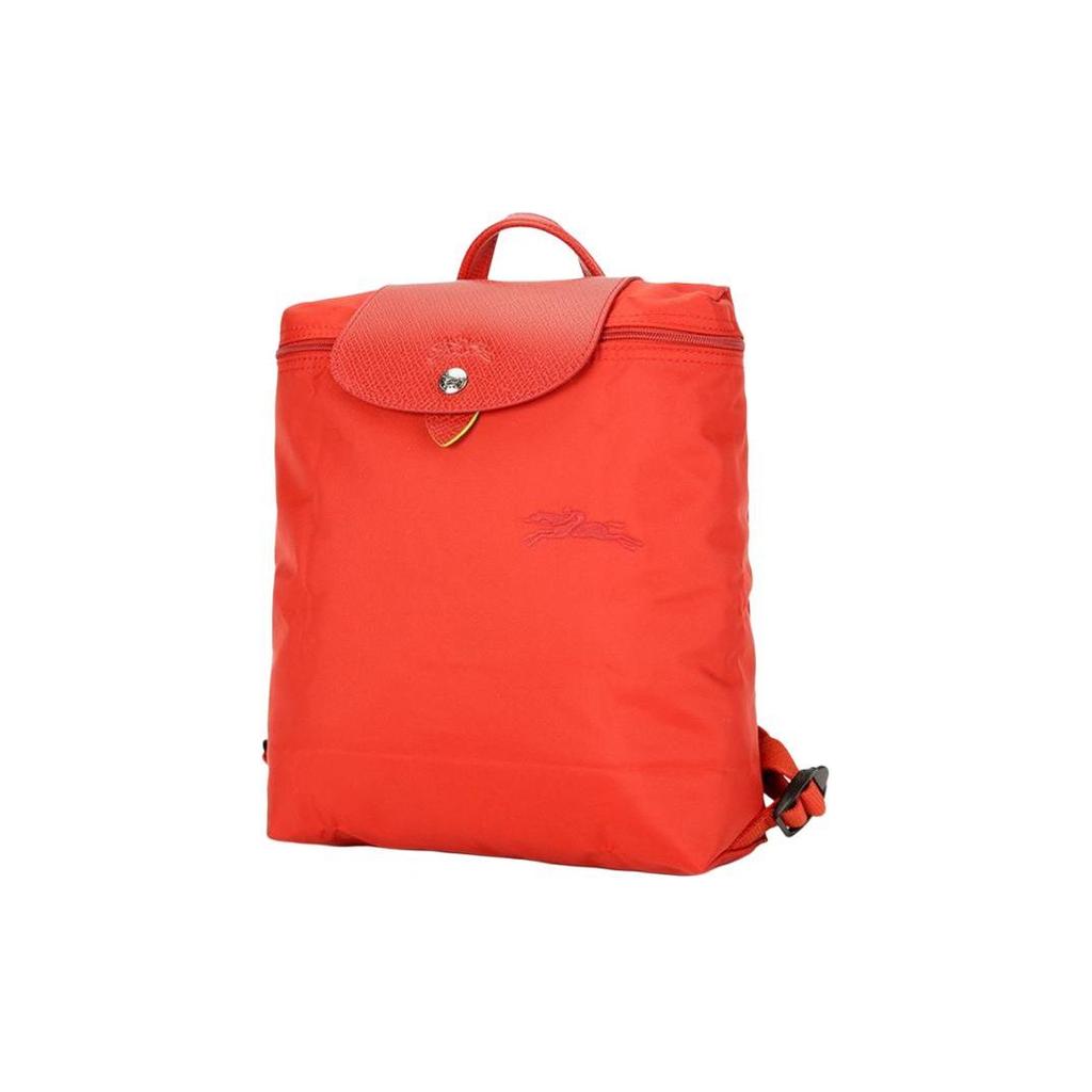 Longchamp Le Pliage Green 26 Foldable Snap Button Zipper Closure Recycled Polyamide Canvas Backpack Women backpack Bright-Red 1699919P83