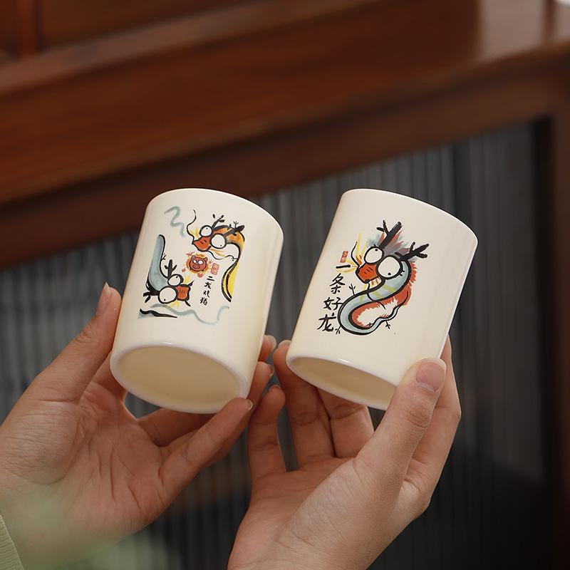Beige Ceramic Master Cup Xiaoshenlong Single Cup Kung Fu Tea Set Tea Cup Personal Special Large-Capacity Tea Cup Gift Box