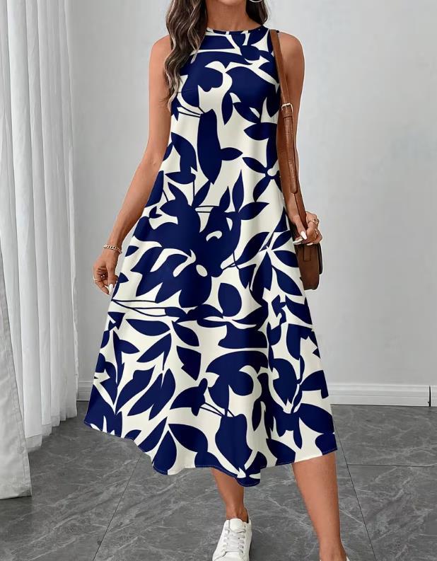 2026 Spring/Summer Sleeveless Printed Dress - Versatile Long Vest Skirt for Women L