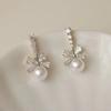 Exquisite Bow Pearl Drop Dangle Earrings For Women Bling Zircon Bowknot Stud Earrings Girl Wedding Party Sweet Jewelry