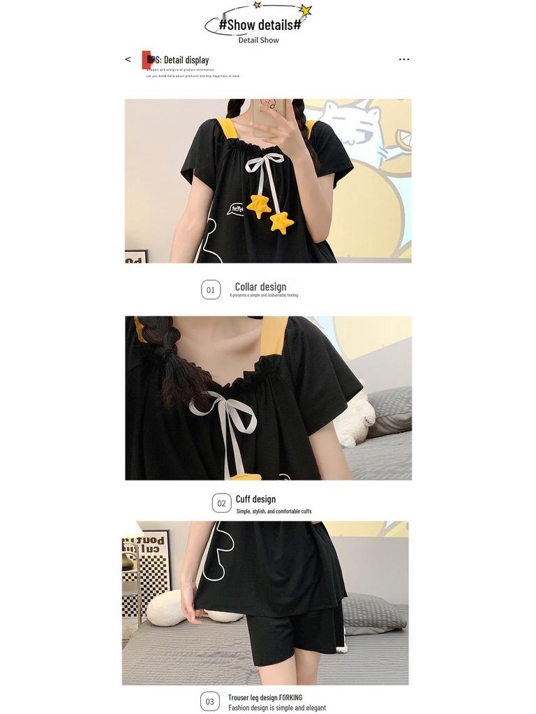 Pijamale de Bumbac Stil Prințesă Mărimi Mari - Set Dulce, cu Mânecă Scurtă, de Vară pentru Acasă