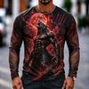 Men's Long Sleeve T-Shirt Werewolf Full Moon 3D Print Gothic Horror Crew Neck Casual Top