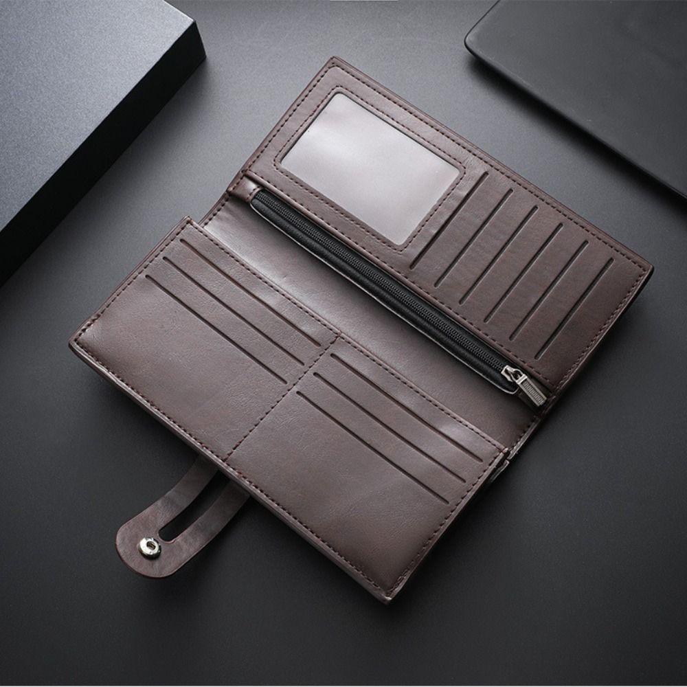 Minimalist PU Leather Men's Wallet Black Coffee Long Style Multiple Pockets High Capacity Retro Coin Purse Men Women