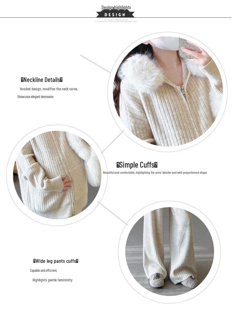 Autumn/Winter Ribbed Zipper Hoodie & Wide-Leg Pants Maternity Set