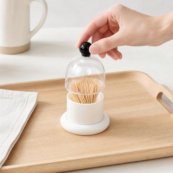 Dispensador de Palitos de Dente com Tampa de Domo Transparente, Recipiente Moderno para Armazenamento de Palitos de Dente, Caixa Porta-Palitos de Dente para Mesa de Jantar da Cozinha