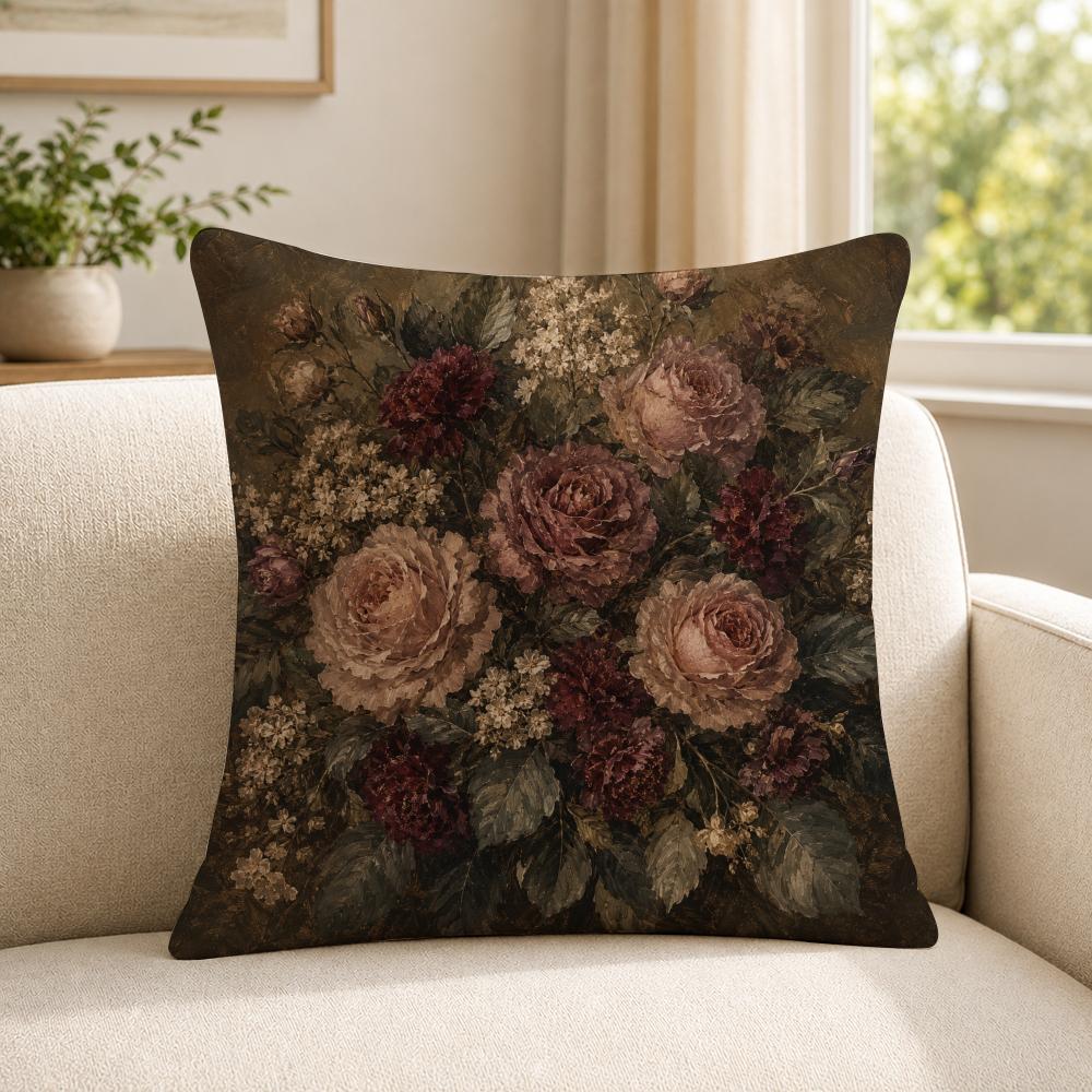 art vintage floral still life oil painting Cushion Cover Soft Short Plush SkinFriendly Cushion Case for MultiScene Use