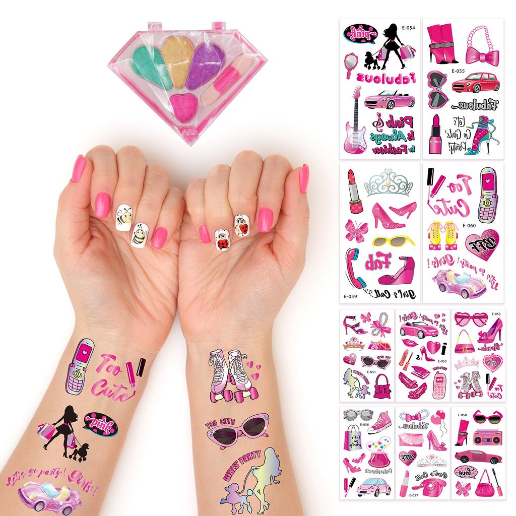 Pink Vintage Girl Waterproof Tattoo Sticker, Girls Party Children'S Makeup Face Sticker Set