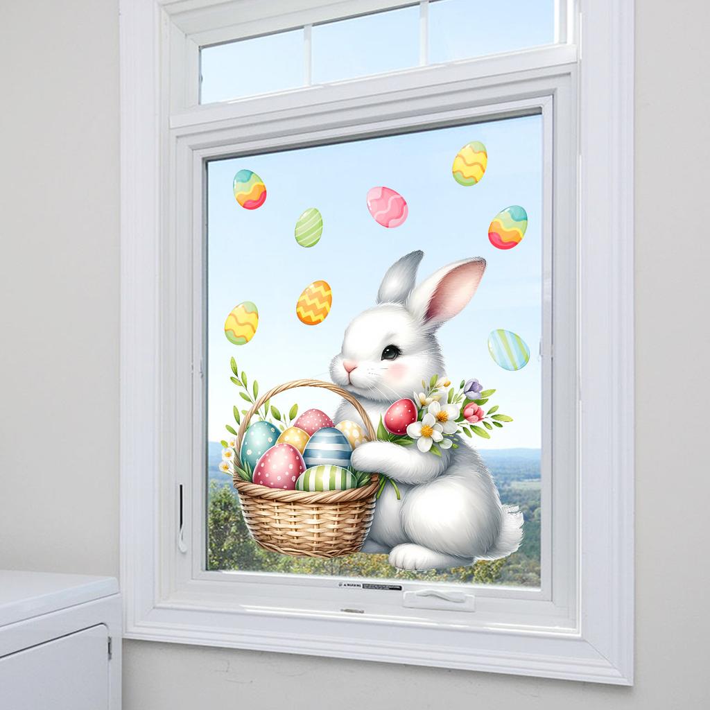 Easter Bunny Eggs Static Cling Window Stickers No Glue Removable for Bedroom Living Room Study Holiday Decor