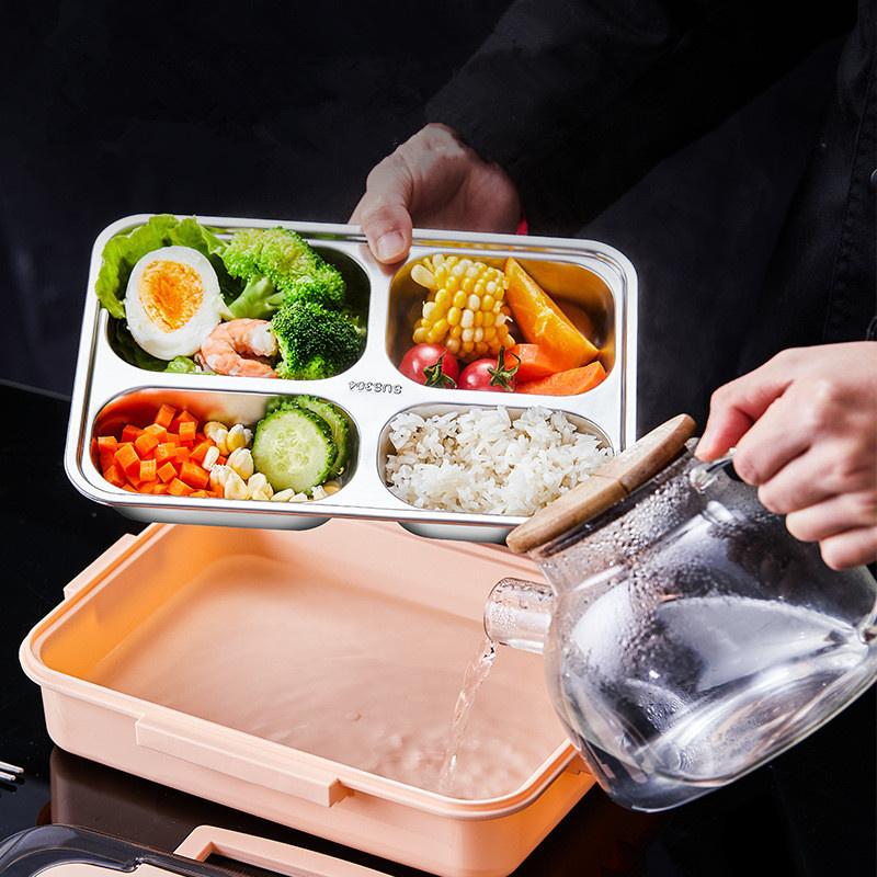 4-Grid Thermal Lunch Bento Box  Inner 304 Stainless Steel Leakproof Microwave Fresh Keeping Meal Container for School Picnic