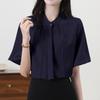 Shirt Blouse for Short Body Office Going Summer [Yino] Women, Sleeve, Bowtie, Drape, Ribbon, Covering, Slimming, Stylish, Neat, Feminine, Adult, Cute,