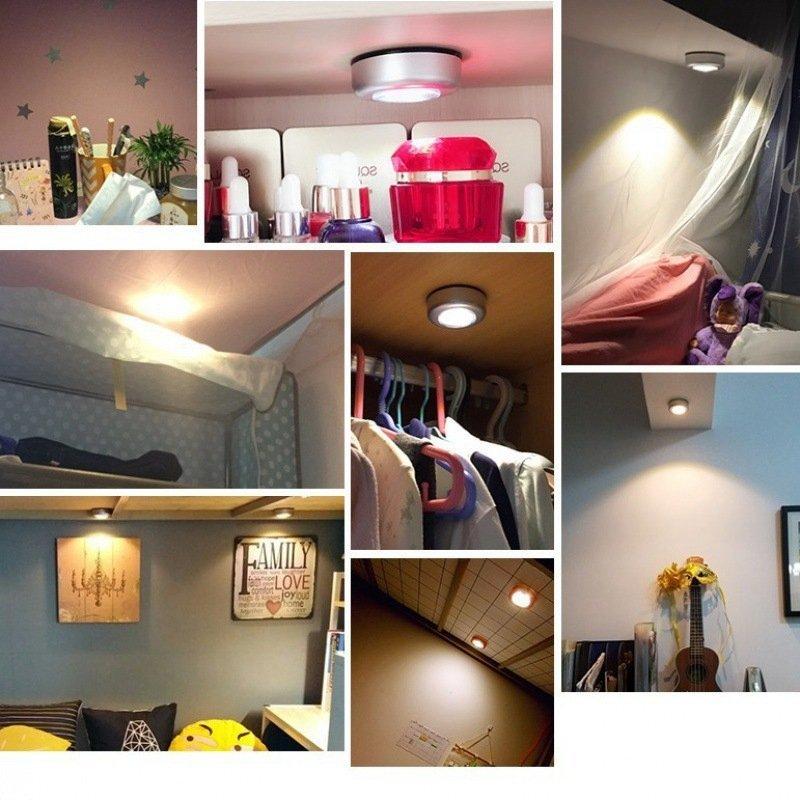 Mini LED Night Light 10pcs Battery Powered Touch Wall Lamp Under Cabinet Light Wardrobe Kitchen Lighting Round Stick Night Lamp