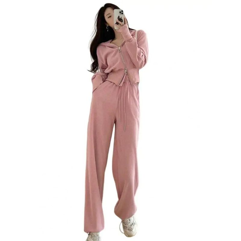 Hoodie Jacket Sweatpants Suit Hooded Short Sweatshirt Outwear Sports Pants Suit Women