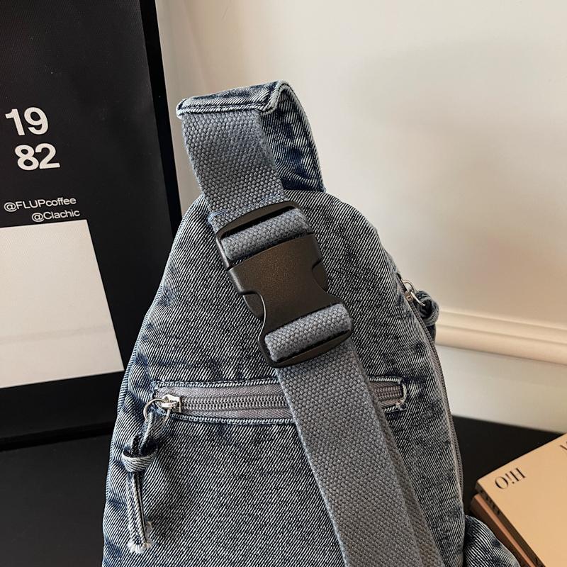 Denim Sling Bag Casual Chest Bag Lightweight Crossbody Backpack for Men and Women