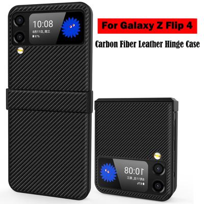 Carbon Fiber Texture Leather Capa For Samsung Galaxy Z Flip 4 5g Hinge Case For Galaxy Z Flip 4 5g Leather Hinge Protective Case