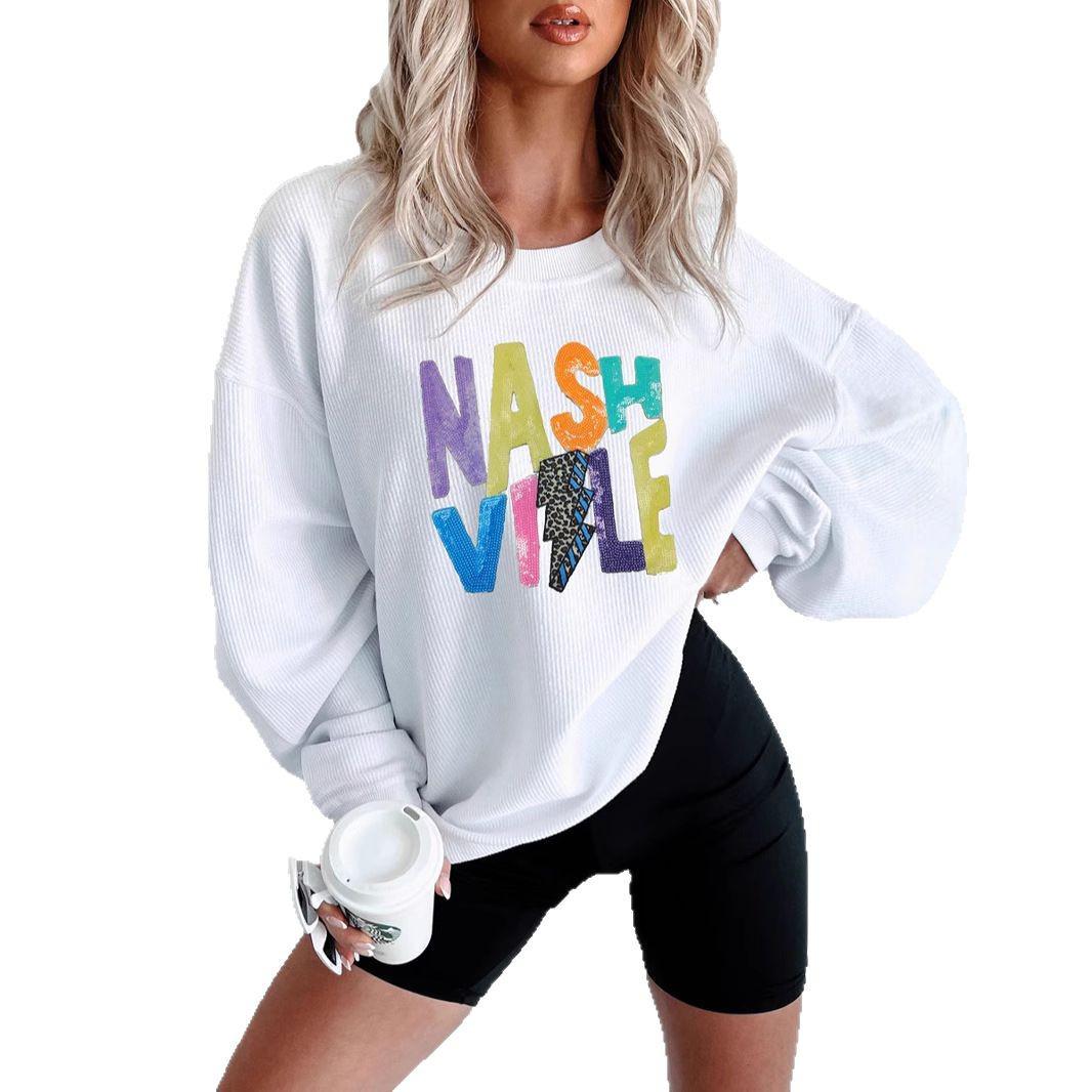 

Европейский и американский женский свитшот с длинным рукавом и английским узором - Весенний трендовый пуловер с круглым вырезом L белый