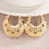 Vintage Filigree Fan Shaped Hoop Earrings for Women Ornate Textured Gold Tone Drop Earrings Fashion Party Daily Jewelry