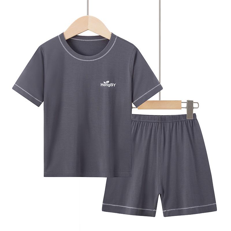 Summer Kids' Modal Pajamas Set: Short Sleeve & Shorts, Parent-Child Matching Homewear, Boys & Girls, Air Conditioning Suit