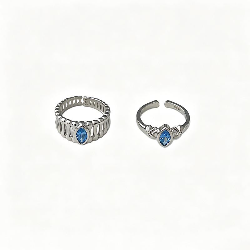 Korean Style Blue Pupil 925 Sterling Silver Ring with Irregular Texture - Women's High-End Fashionable Jewelry Trend 2026.