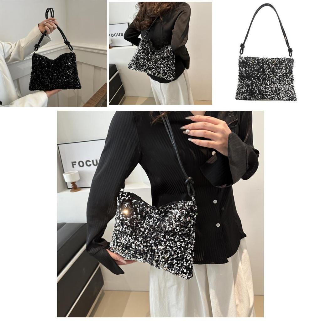 Trendy Sequin Handbag Women's 2024 Spring Latest Fashion Big Capacity Armpit Shoulder Bag Popular Small Square Bag