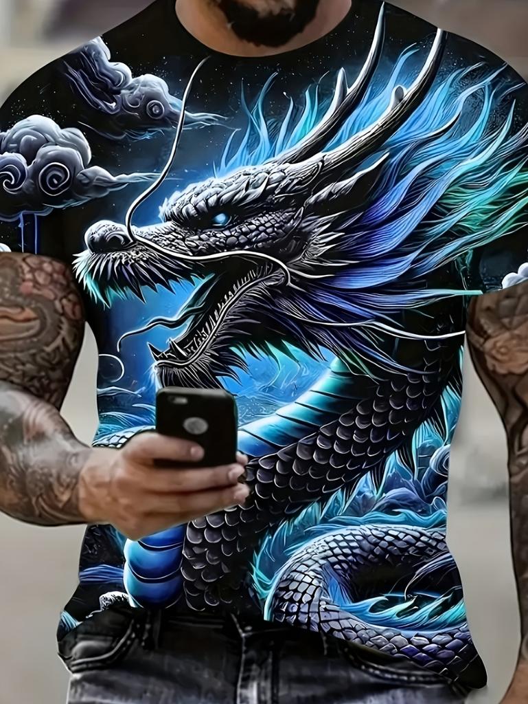 Cool Dragon Graphic Men's T-Shirt 3D High-Definition Print Hot Tee Round Neck Fashion Casual Quick-Drying Oversize Men Clothing