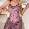 European & American Milk Silk Heart Print Sling Nightdress - Sexy Summer Loungewear for Women