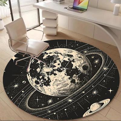 1pc Moon Saturn Office Round Area Rug, Indoor Mat Suitable ForOffice, Under Office Chairs Bedroom Living Room Home Decor, Room Deco N66