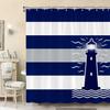 Nautical Shower Curtain 180x180cm – Navy Stripes with Anchor & Yellow Accent, Maritime Bathroom Decor, 12 Hooks