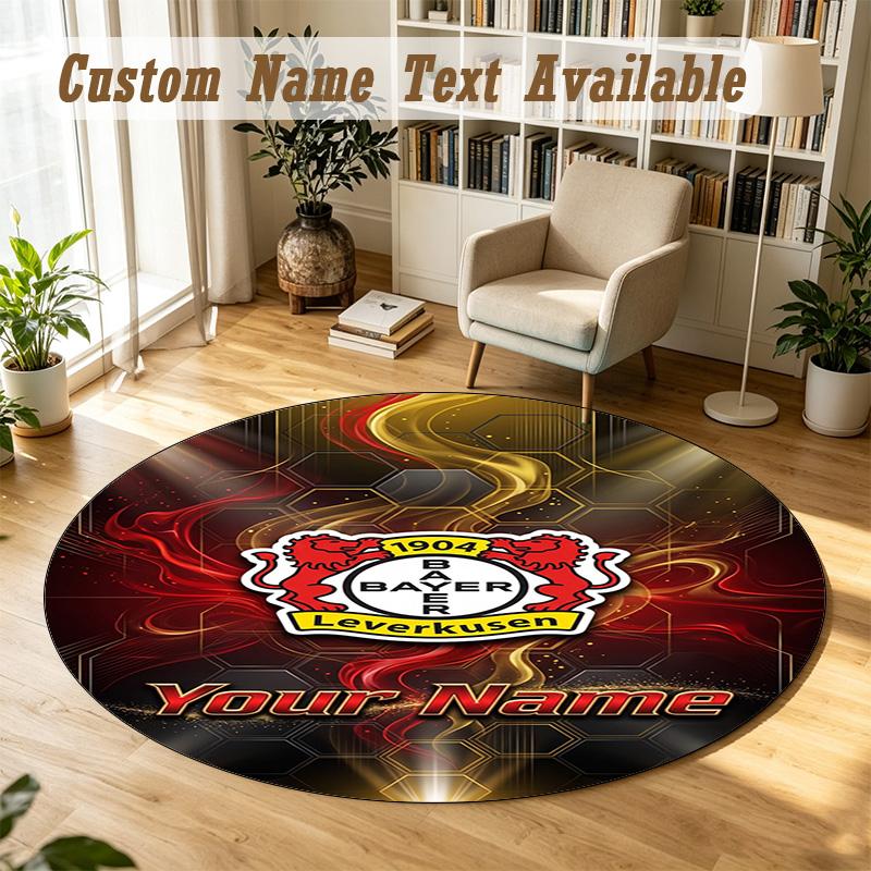 Round Rug Custom NameBayer Leverkusen Football Pattern Non Slip Carpet Home Floor Decor