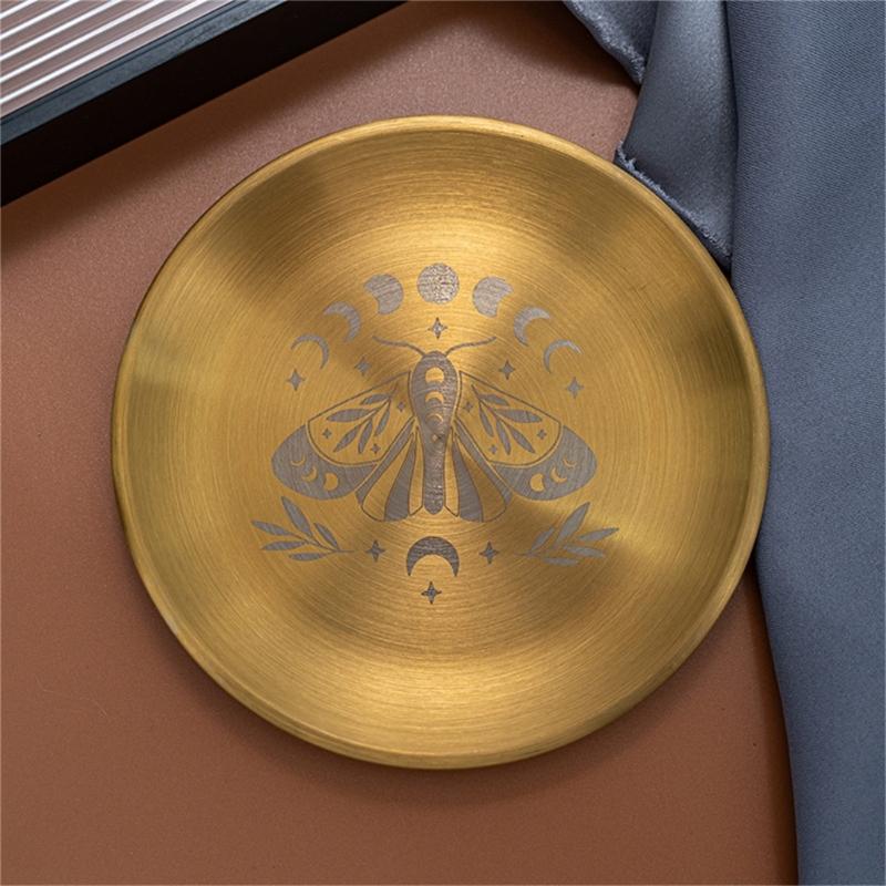 Decors Ritual Plate Dish Flat Tray Burning Candle Holder Offering Fruit Tray Metal Jewelry Plate Food Dish