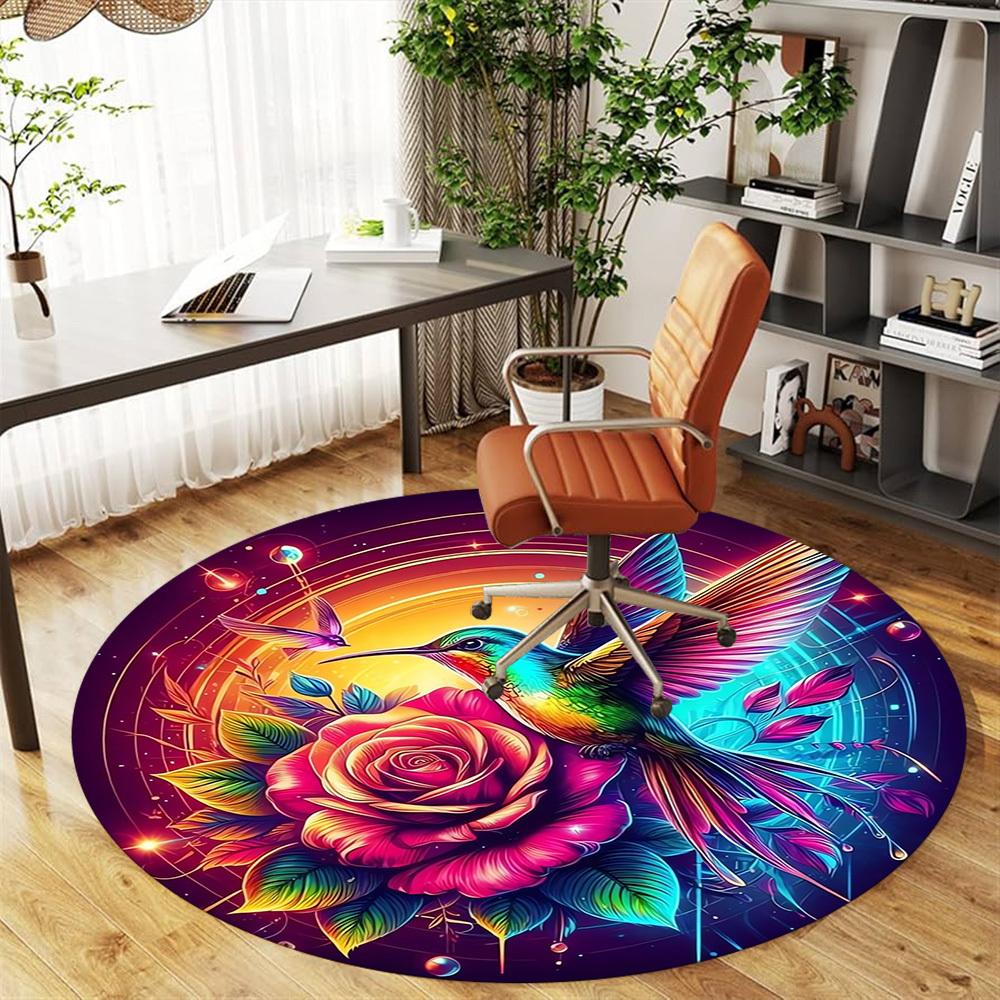 1pc HummingbirdRose Round Chair mat Area Rug - Non-Slip, Floor Mat for Office, Bedroom, Ideal home decor Christmas Gift p0811478
