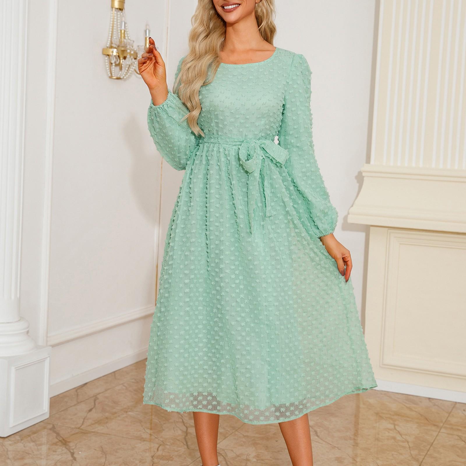 

Женское повседневное модное платье с круглым вырезом и длинными рукавами XL