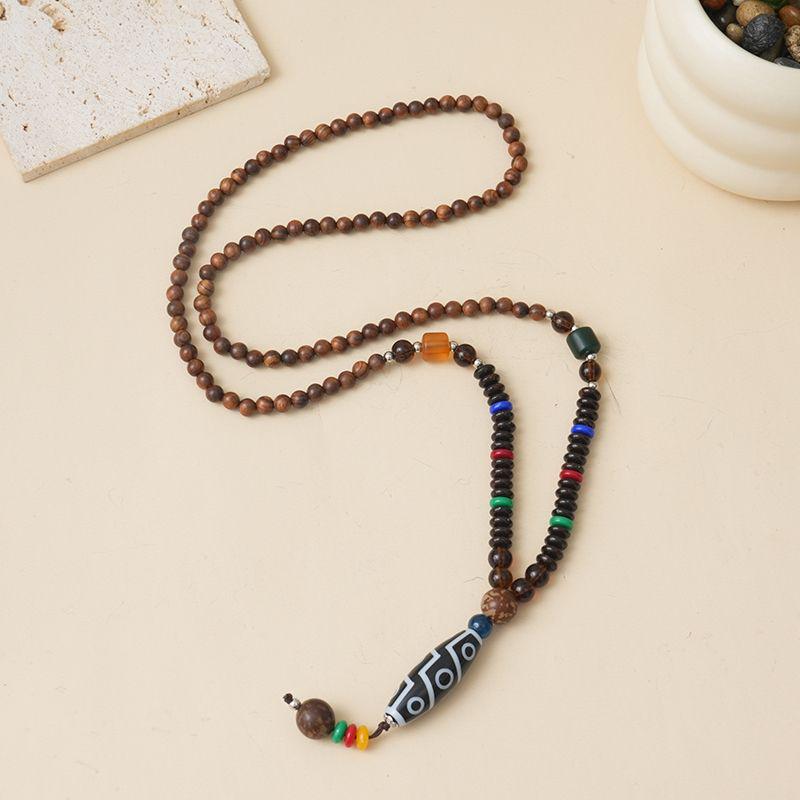 Ethnic Style Wood Necklace & Prayer Beads - Unisex Versatile Chicken Wing Wood Sweater Chain