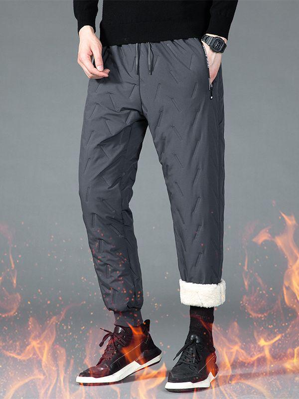 Men's Winter Windproof Lamb's Wool Fleece-Lined Warm Cotton Pants