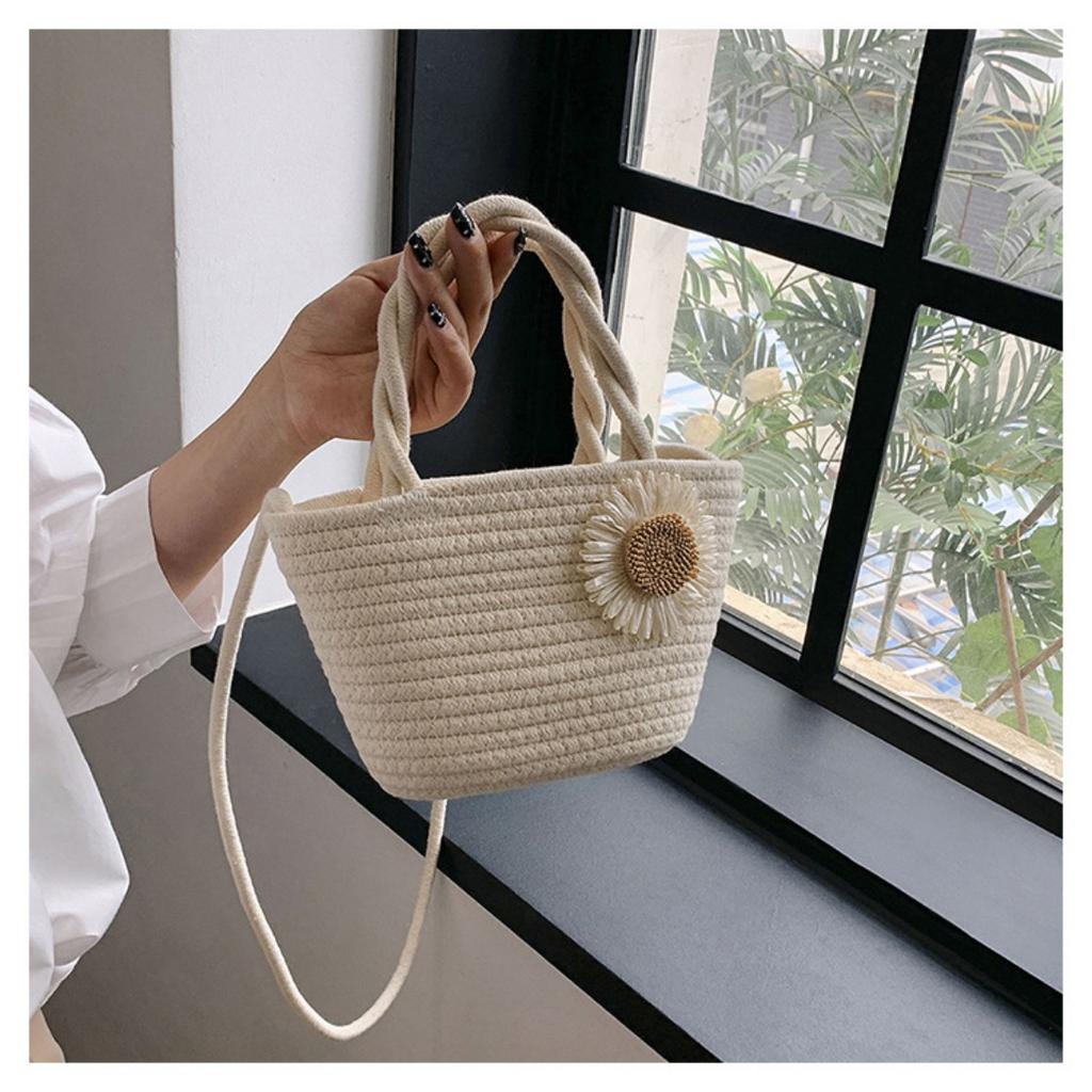 Hand Woven Bag, Eco-friendly, Handbag, Flower Bag, Shoulder Bag, Solid Color, Storage Bag, Vacation Bag, Crossbody Bag